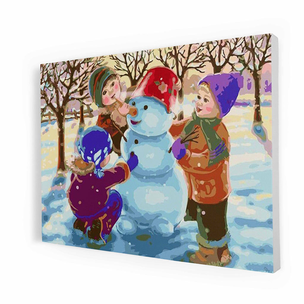 Kinderen met Sneeuwpop - Schilderen op Nummer