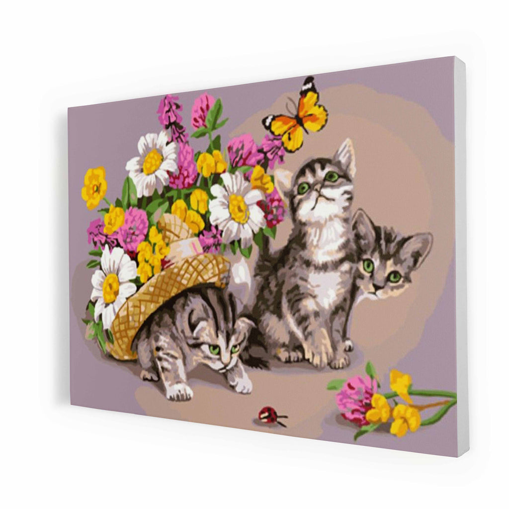 Kittens met Bloemen - Schilderen op Nummer