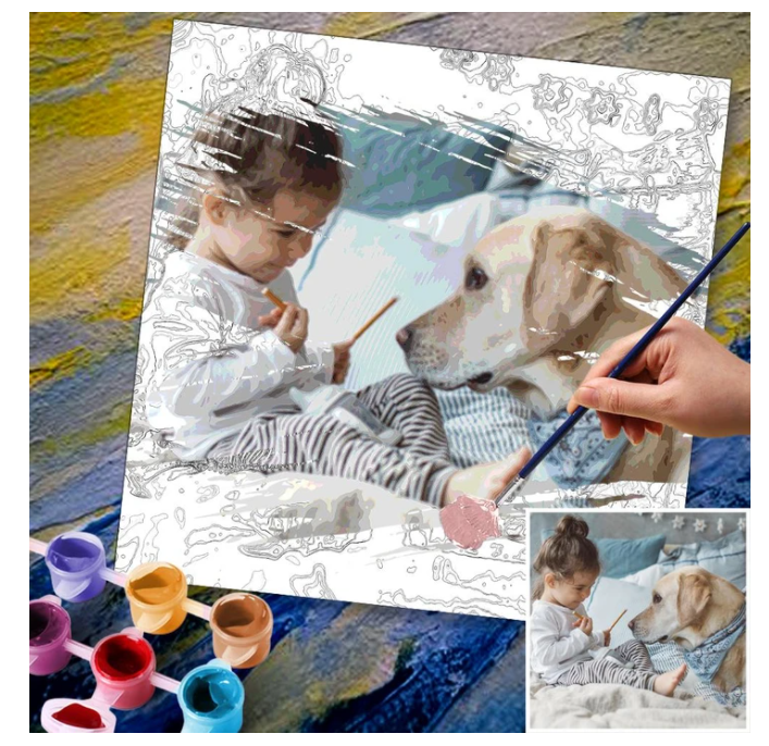 schilderen op nummer voorbeeld van een kind en een hond